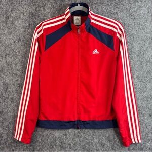 Adidas Red and White Track Jacket with Navy Accents